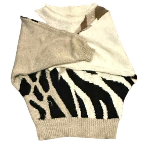 Vintage Animal Print Abstract Sweater Zebra Leopard Neutral Black Beige Size M/L - Picture 4 of 4